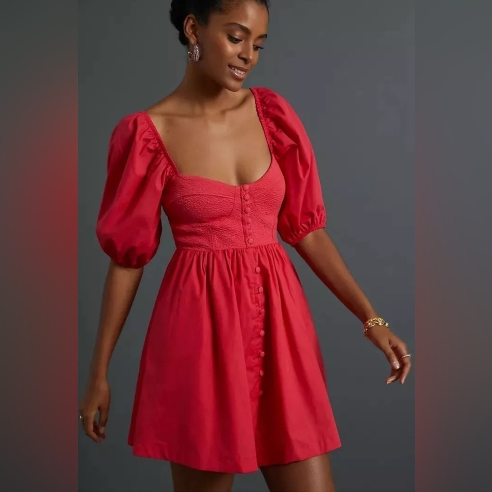 Anthropologie Maeve Puff-Sleeved Sweetheart Mini Dress size XXS excellent cond